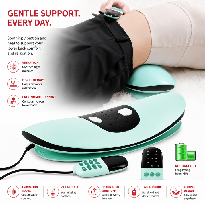 Premium Electric Lumbar Traction Device Lower Back Support Massager Vibration Thermal Therapy Adjustable Heat Modes Portable Remote Control