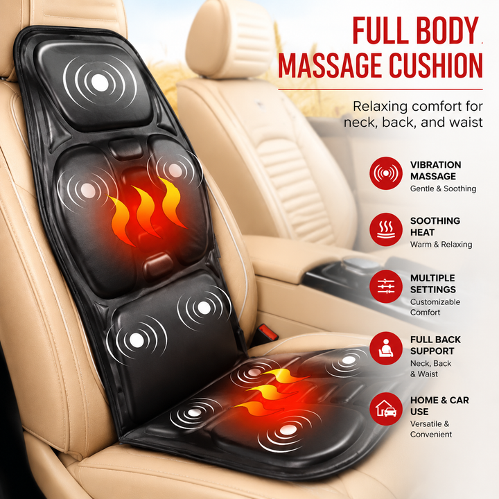 Premium Electric Massage Chair Cushion Heating Vibration Seat Massager 5-9 Zone Adjustable Intensity Back Pain Relief Portable Home Car Office Use