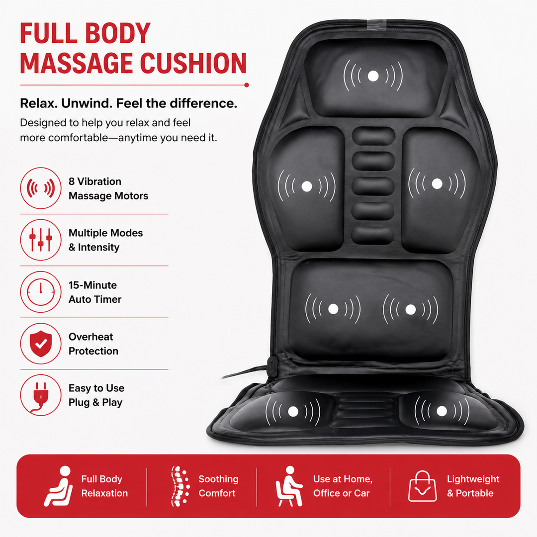 Premium Electric Massage Chair Cushion Heating Vibration Seat Massager 5-9 Zone Adjustable Intensity Back Pain Relief Portable Home Car Office Use
