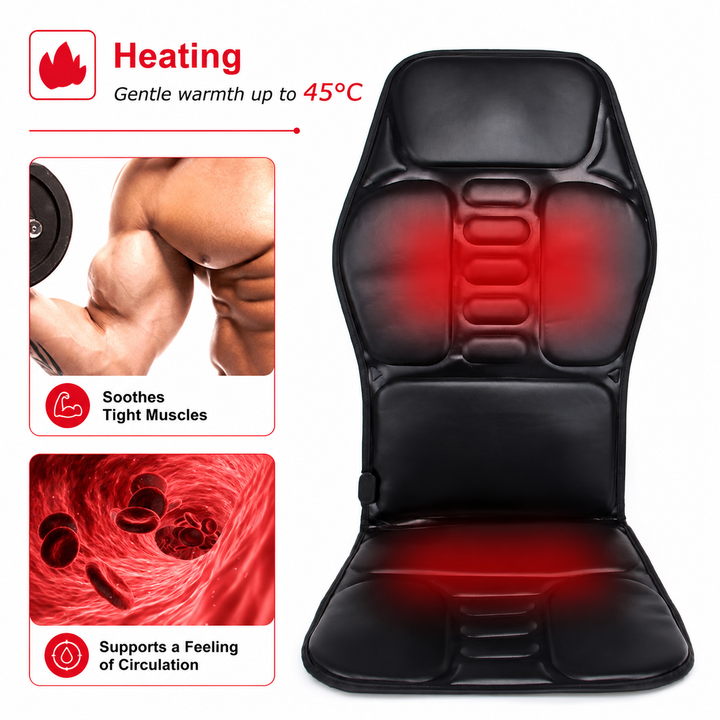 Premium Electric Massage Chair Cushion Heating Vibration Seat Massager 5-9 Zone Adjustable Intensity Back Pain Relief Portable Home Car Office Use