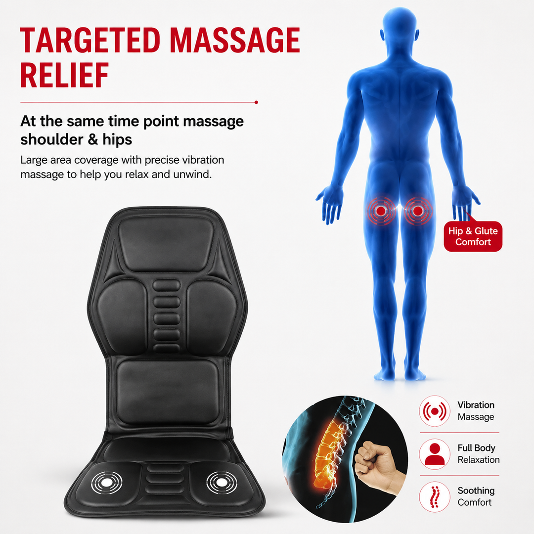 Premium Electric Massage Chair Cushion Heating Vibration Seat Massager 5-9 Zone Adjustable Intensity Back Pain Relief Portable Home Car Office Use