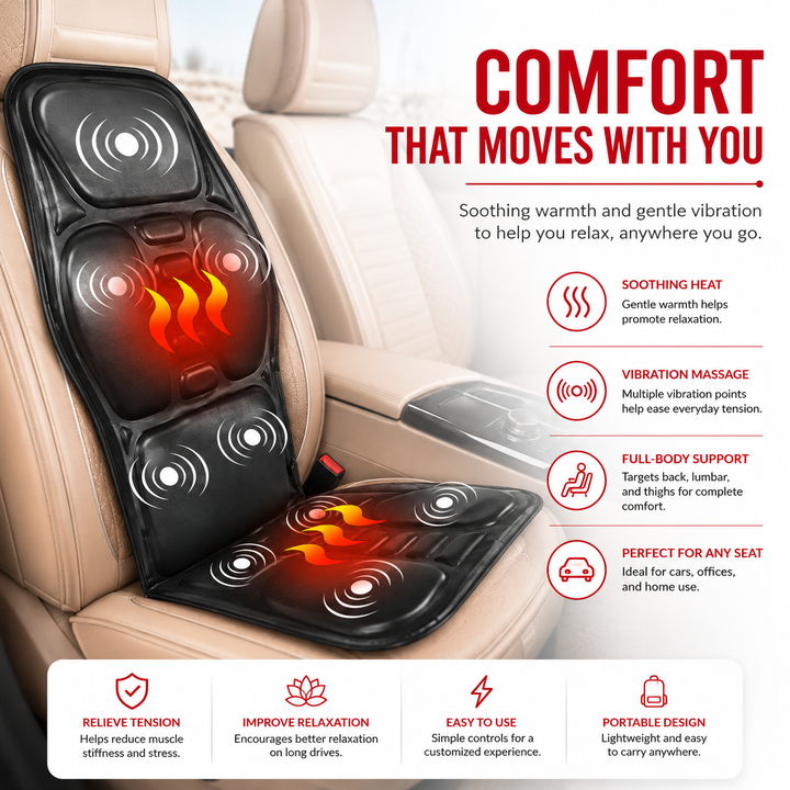 Premium Electric Massage Chair Cushion Heating Vibration Seat Massager Multi Zone Adjustable Intensity Car Home Office Back Relaxation Pad Remote Control