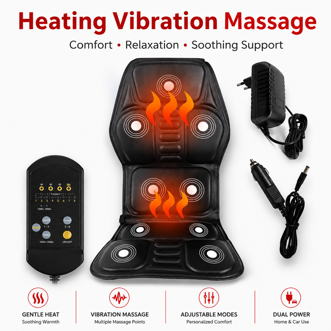 Premium Electric Massage Chair Cushion Heating Vibration Seat Massager Multi Zone Adjustable Intensity Car Home Office Back Relaxation Pad Remote Control