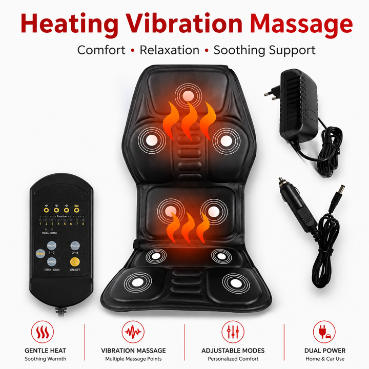 Premium Electric Massage Chair Cushion Heating Vibration Seat Massager Multi Zone Adjustable Intensity Car Home Office Back Relaxation Pad Remote Control