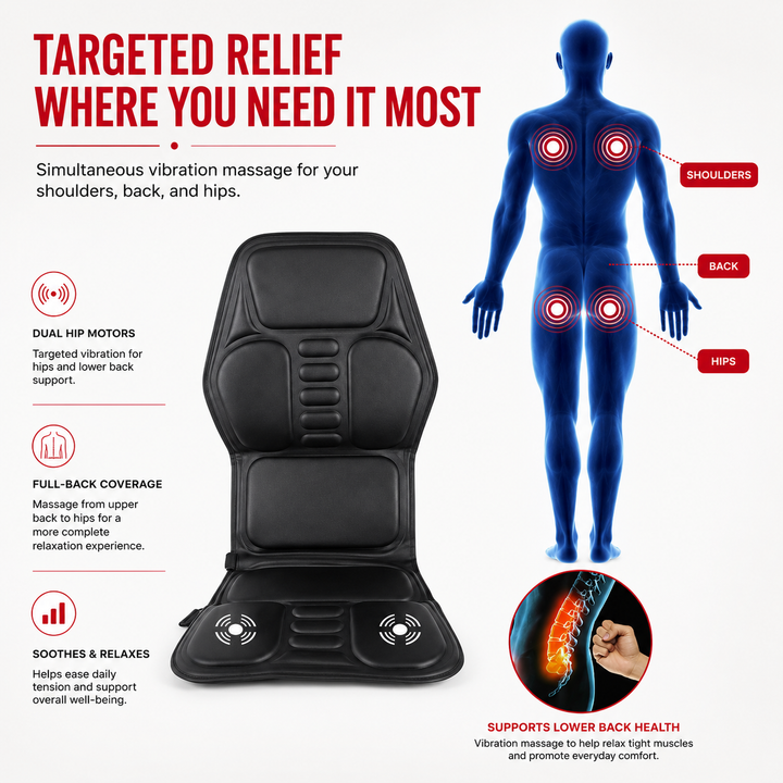 Premium Electric Massage Chair Cushion Heating Vibration Seat Massager Multi Zone Adjustable Intensity Car Home Office Back Relaxation Pad Remote Control
