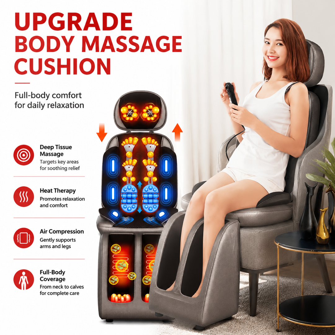 Premium Electric Massage Chair Full Body Recliner Shiatsu Kneading Vibration Heat Adjustable Neck Back Waist Legs Home Office Daily Comfort Seat