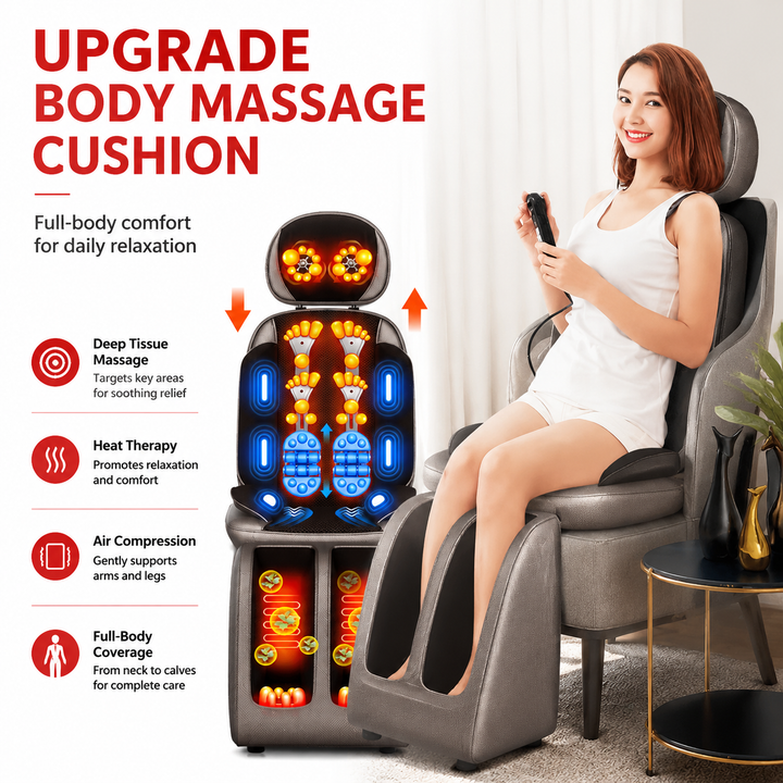 Premium Electric Massage Chair Full Body Recliner Shiatsu Kneading Vibration Heat Adjustable Neck Back Waist Legs Home Office Daily Comfort Seat