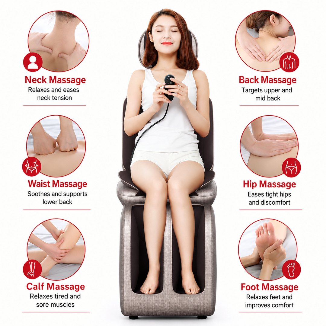 Premium Electric Massage Chair Full Body Recliner Shiatsu Kneading Vibration Heat Adjustable Neck Back Waist Legs Home Office Daily Comfort Seat