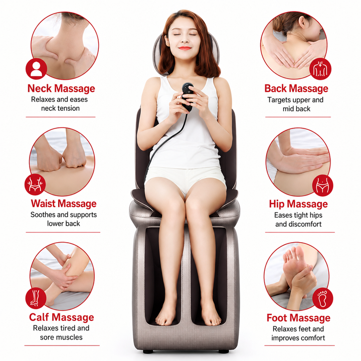 Premium Electric Massage Chair Full Body Recliner Shiatsu Kneading Vibration Heat Adjustable Neck Back Waist Legs Home Office Daily Comfort Seat