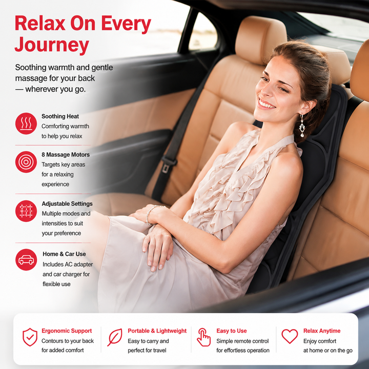 Premium Electric Massage Seat Cushion Heating Vibration Multi-Zone Back Massager 5–9 Zones Adjustable Heat Intensity Car Home Office Chair Pad