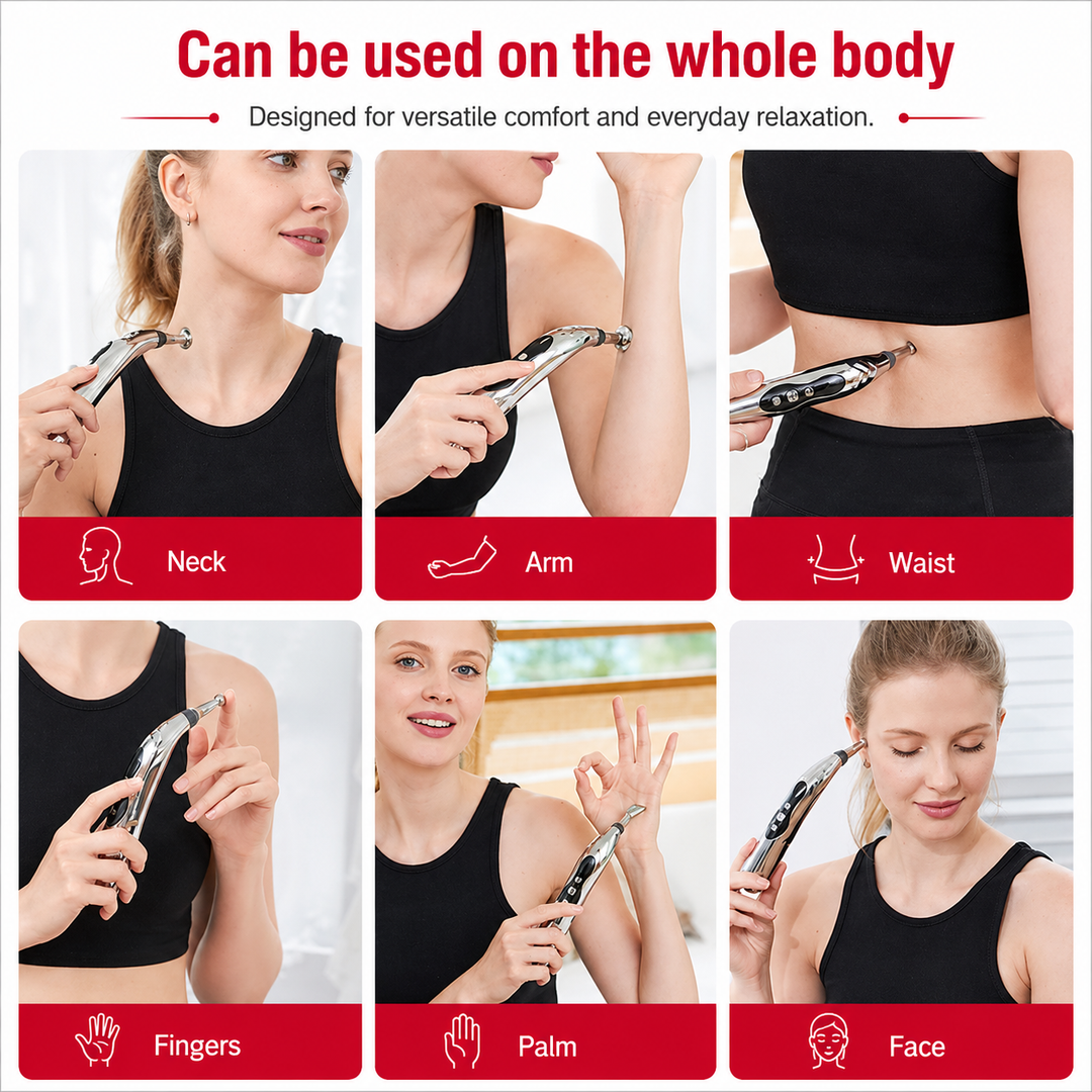 Premium Electric Meridian Massage Pen Pulse Acupressure Tool Multi Tip Massage Device Body Relaxation Point Therapy Portable Handheld Pen