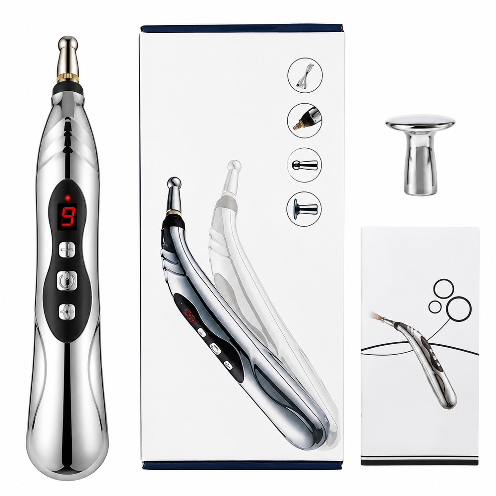 Premium Electric Meridian Massage Pen Pulse Acupressure Tool Multi Tip Massage Device Body Relaxation Point Therapy Portable Handheld Pen
