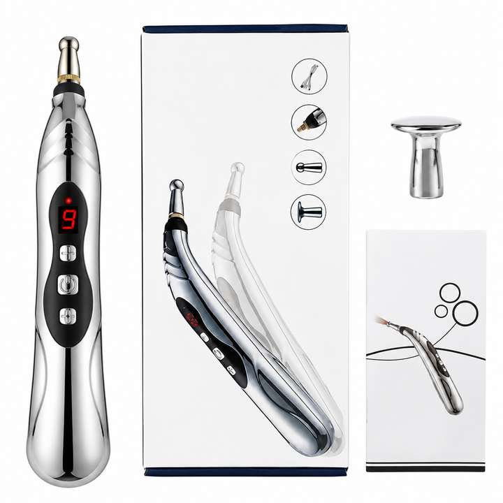 Premium Electric Meridian Massage Pen Pulse Acupressure Tool Multi Tip Massage Device Body Relaxation Point Therapy Portable Handheld Pen