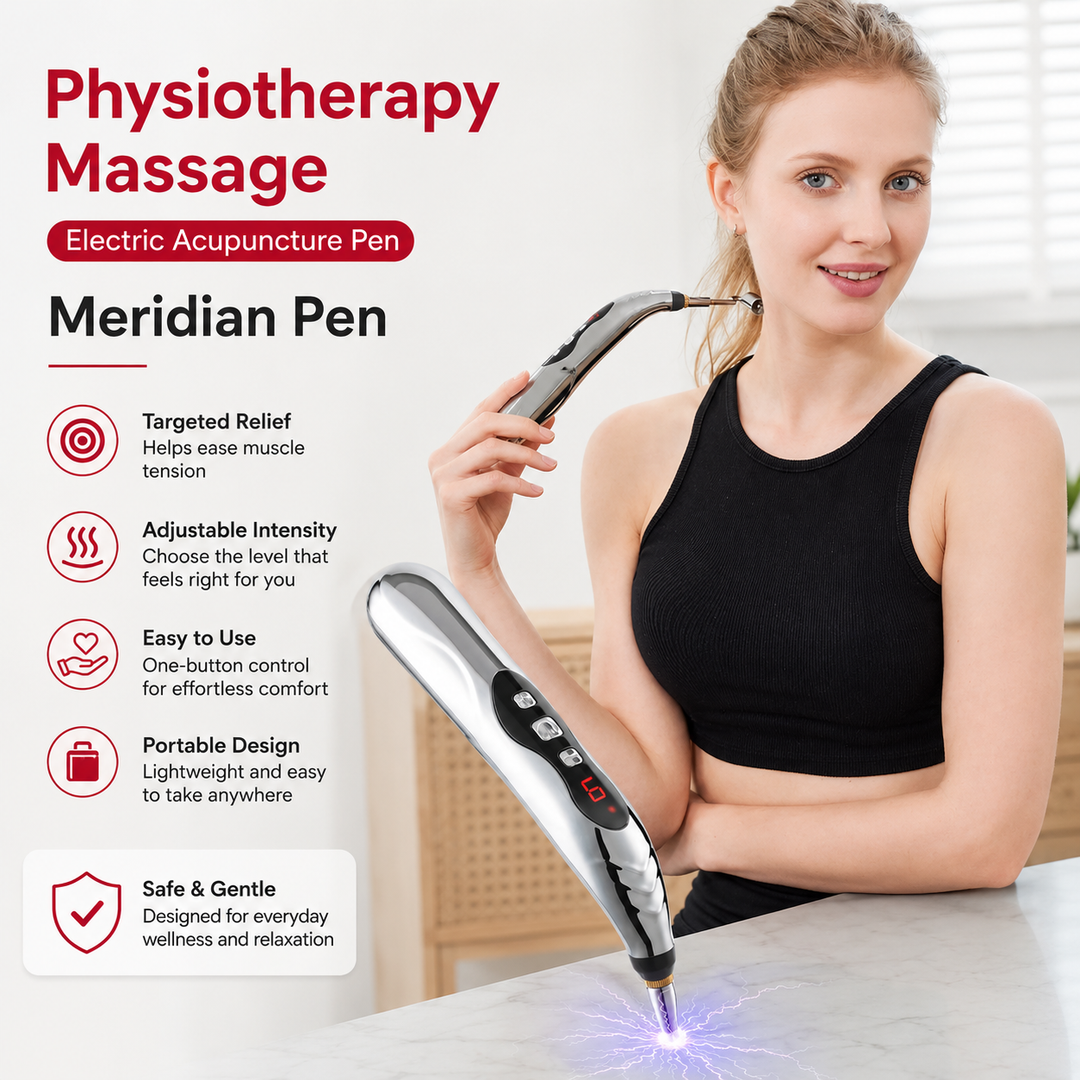 Premium Electric Meridian Massage Pen Pulse Acupressure Tool Multi Tip Massage Device Body Relaxation Point Therapy Portable Handheld Pen