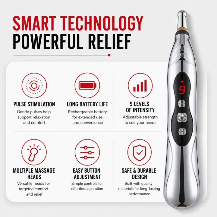 Premium Electric Meridian Massage Pen Pulse Acupressure Tool Multi Tip Massage Device Body Relaxation Point Therapy Portable Handheld Pen