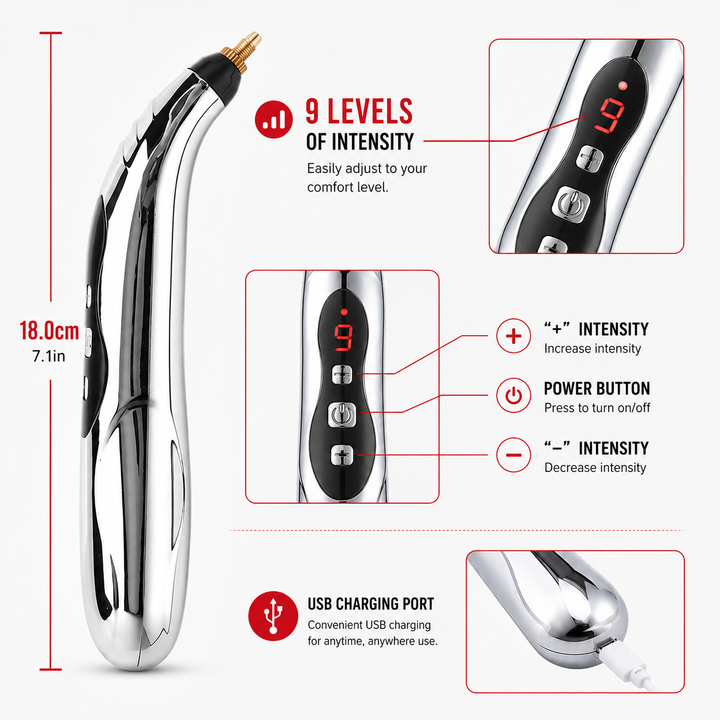 Premium Electric Meridian Massage Pen Pulse Acupressure Tool Multi Tip Massage Device Body Relaxation Point Therapy Portable Handheld Pen