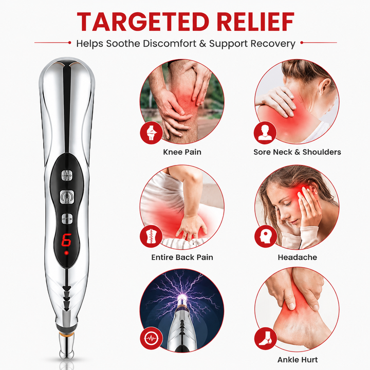 Premium Electric Meridian Massage Pen Pulse Acupressure Tool Multi Tip Massage Device Body Relaxation Point Therapy Portable Handheld Pen