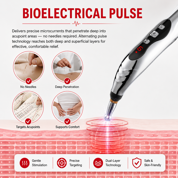 Premium Electric Meridian Massage Pen Pulse Acupressure Tool Multi Tip Massage Device Body Relaxation Point Therapy Portable Handheld Pen