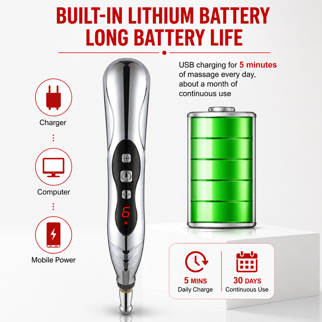 Premium Electric Meridian Massage Pen Pulse Acupressure Tool Multi Tip Massage Device Body Relaxation Point Therapy Portable Handheld Pen