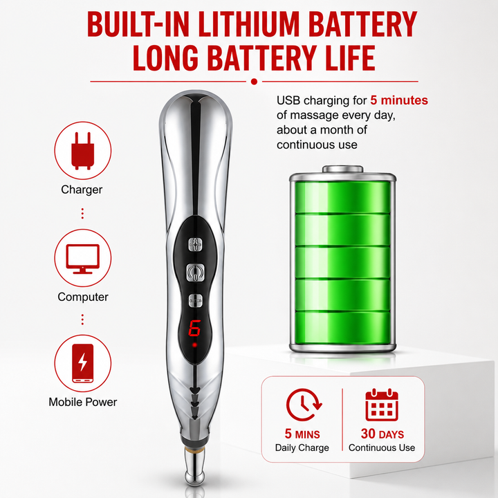 Premium Electric Meridian Massage Pen Pulse Acupressure Tool Multi Tip Massage Device Body Relaxation Point Therapy Portable Handheld Pen