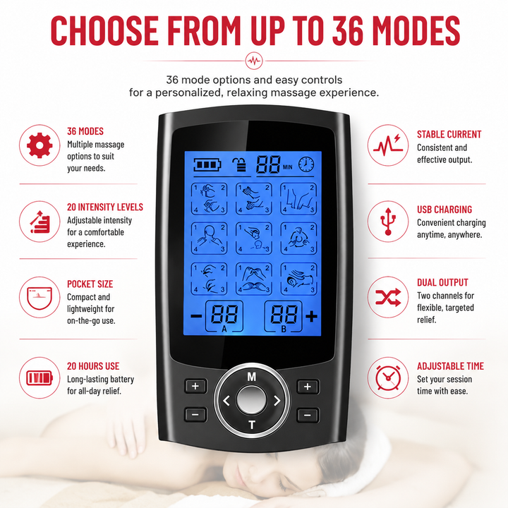 Premium Electric Muscle Massager Adjustable Body Slimming Machine 24 Modes Rechargeable TENS EMS Massage Device Intensity Control Portable Relaxation