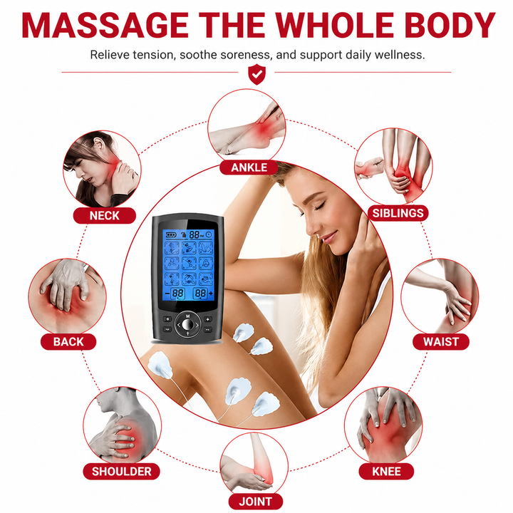 Premium Electric Muscle Massager Adjustable Body Slimming Machine 24 Modes Rechargeable TENS EMS Massage Device Intensity Control Portable Relaxation