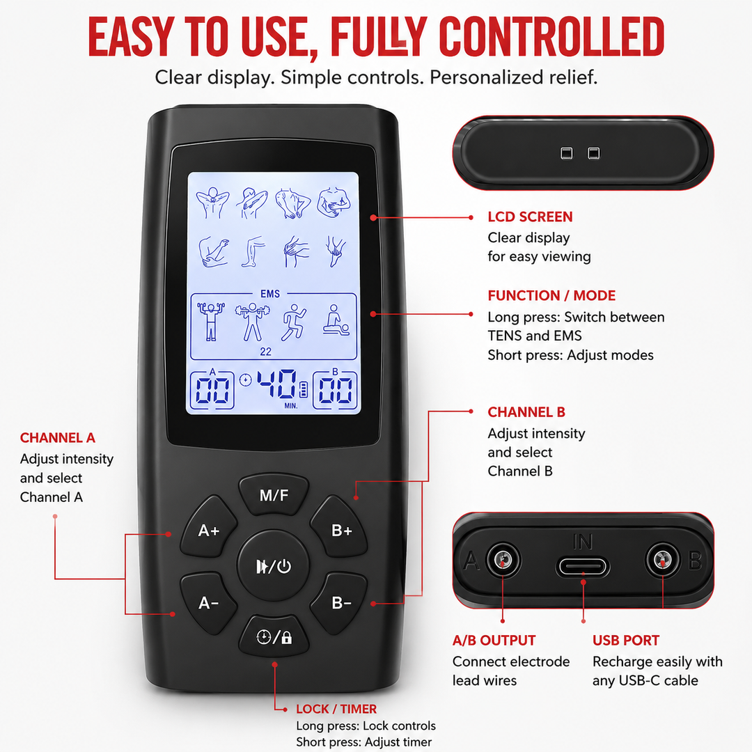 Premium Electric Muscle Massager TENS EMS Device 24 Modes Rechargeable Full Body Massager Adjustable Intensity Portable for Gym Work Daily Use Comfort