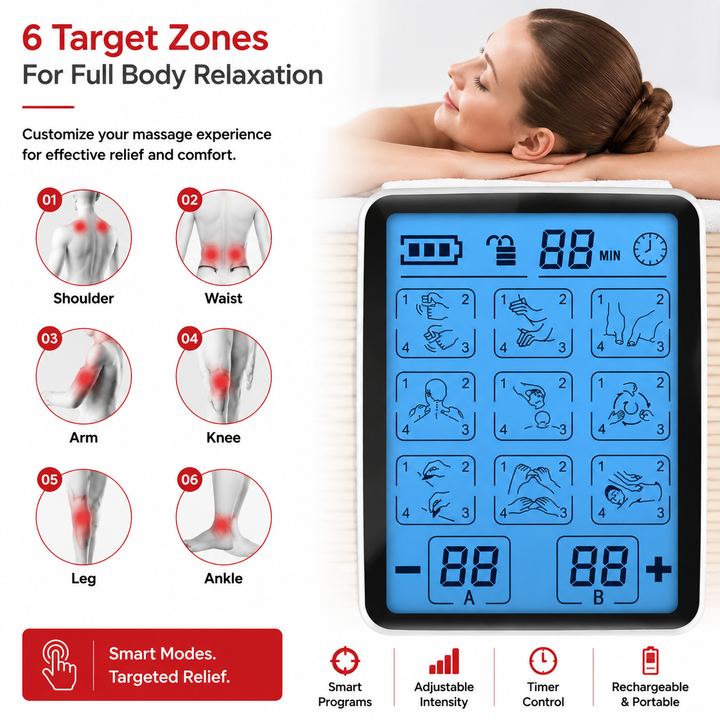 Premium Electric Muscle Massager TENS EMS Device 24 Modes Rechargeable Full Body Massager Adjustable Intensity Portable for Gym Work Daily Use Comfort