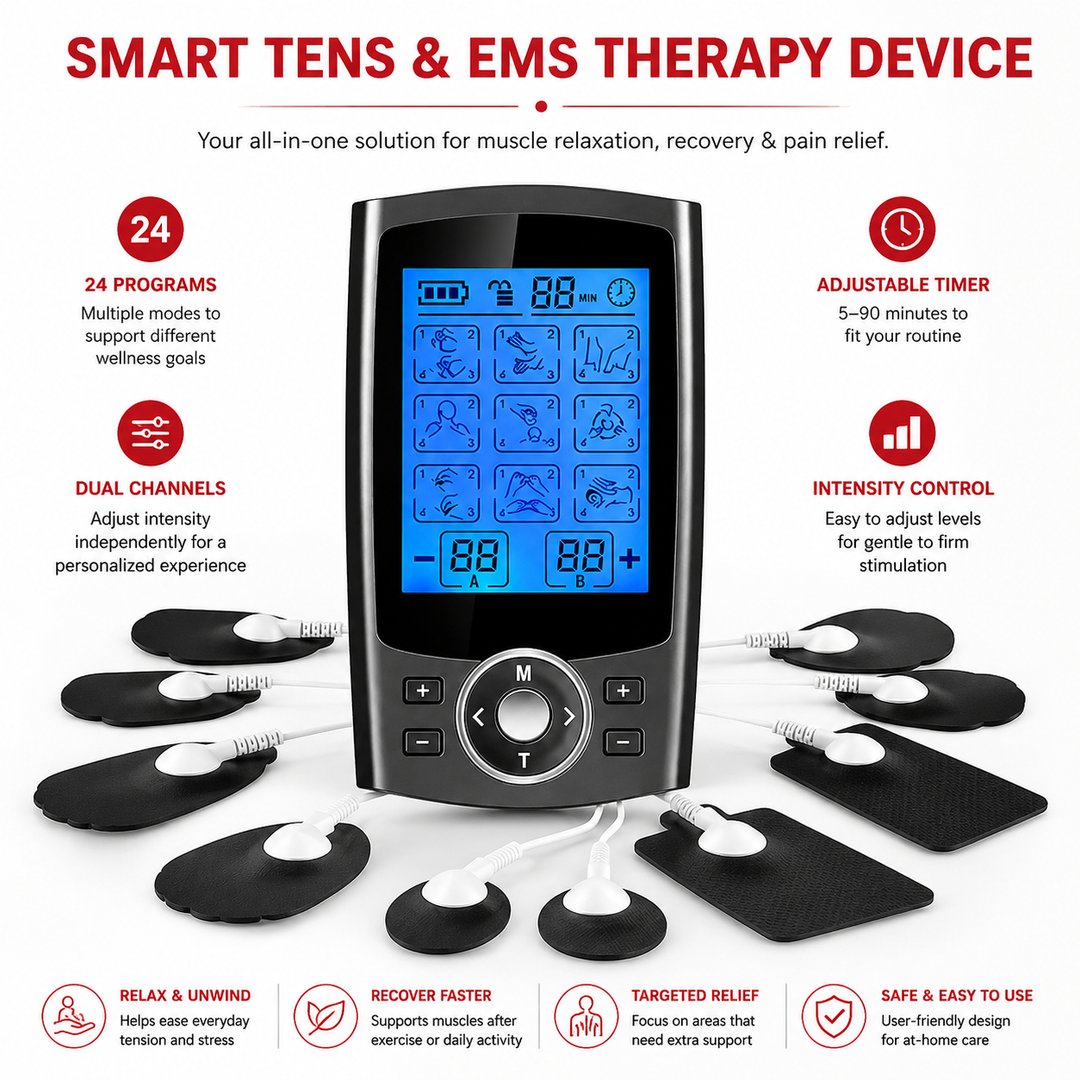Premium Electric Muscle Massager TENS EMS Device 24 Modes Rechargeable Full Body Massager Adjustable Intensity Portable for Gym Work Daily Use Comfort