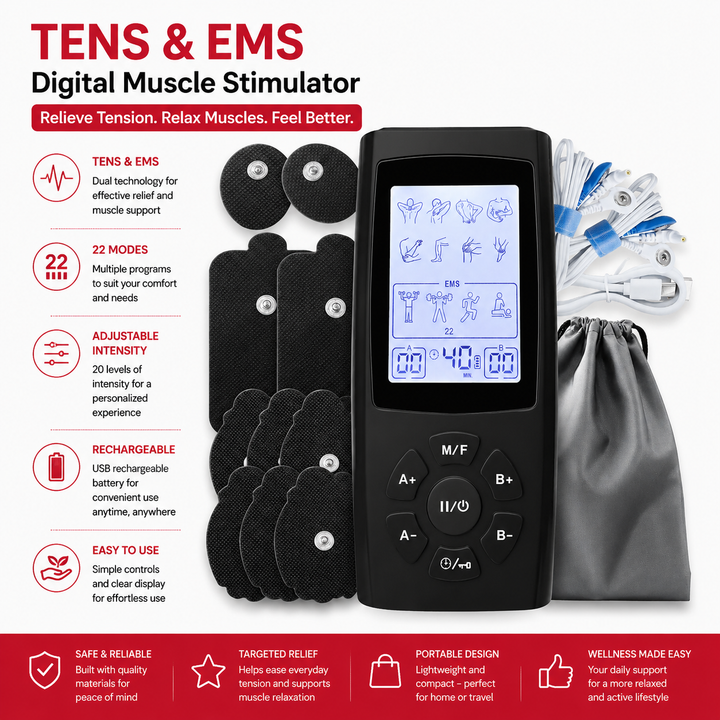 Premium Electric Muscle Massager TENS EMS Device 24 Modes Rechargeable Full Body Massager Adjustable Intensity Portable for Gym Work Daily Use Comfort