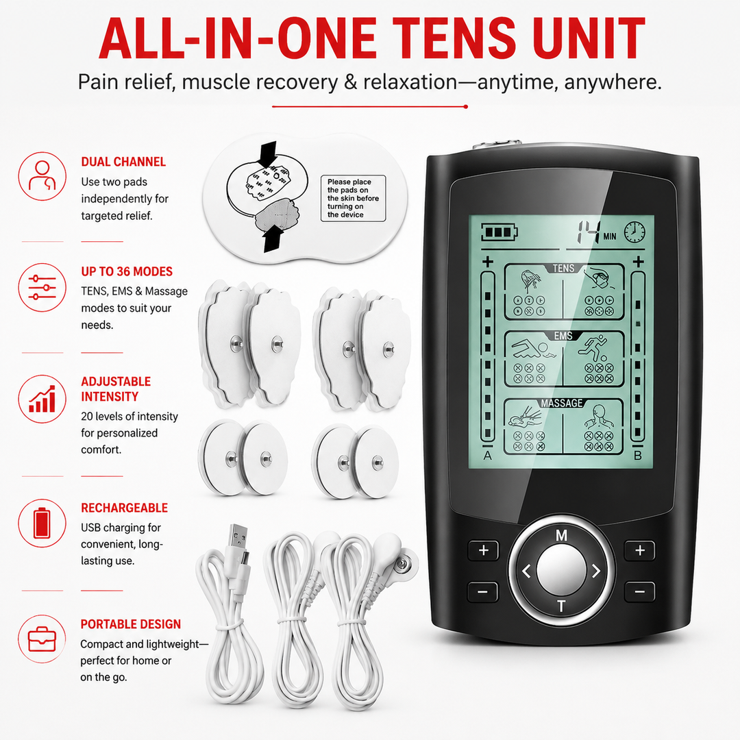 Premium Electric Muscle Massager TENS EMS Device 24 Modes Rechargeable Full Body Massager Adjustable Intensity Portable for Gym Work Daily Use Comfort