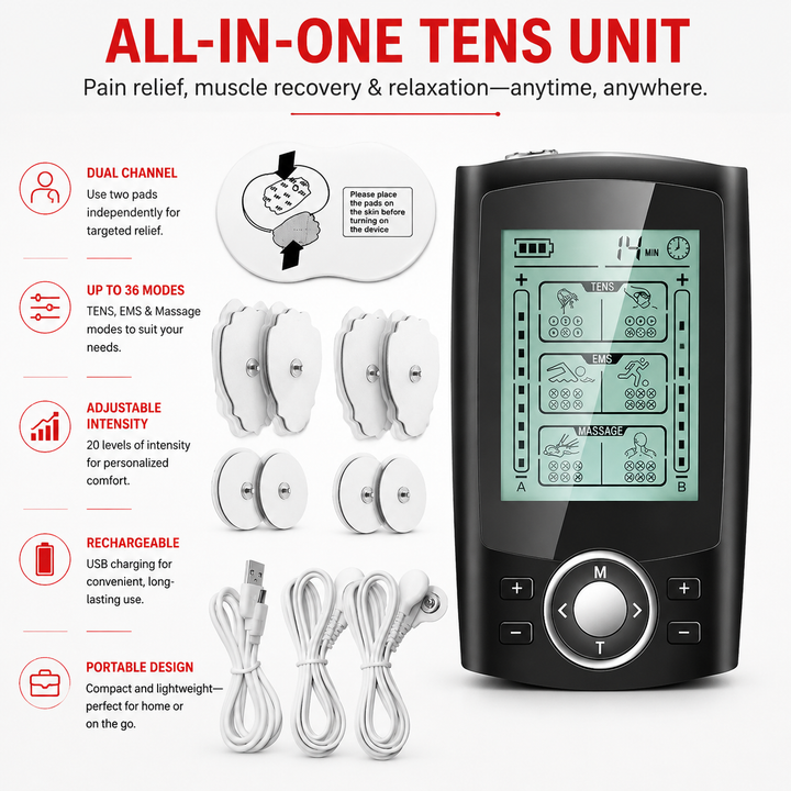 Premium Electric Muscle Massager TENS EMS Device 24 Modes Rechargeable Full Body Massager Adjustable Intensity Portable for Gym Work Daily Use Comfort