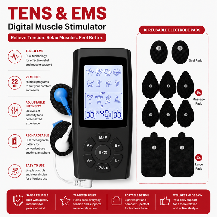 Premium Electric Muscle Massager TENS EMS Device 24 Modes Rechargeable Full Body Massager Adjustable Intensity Portable for Gym Work Daily Use Comfort