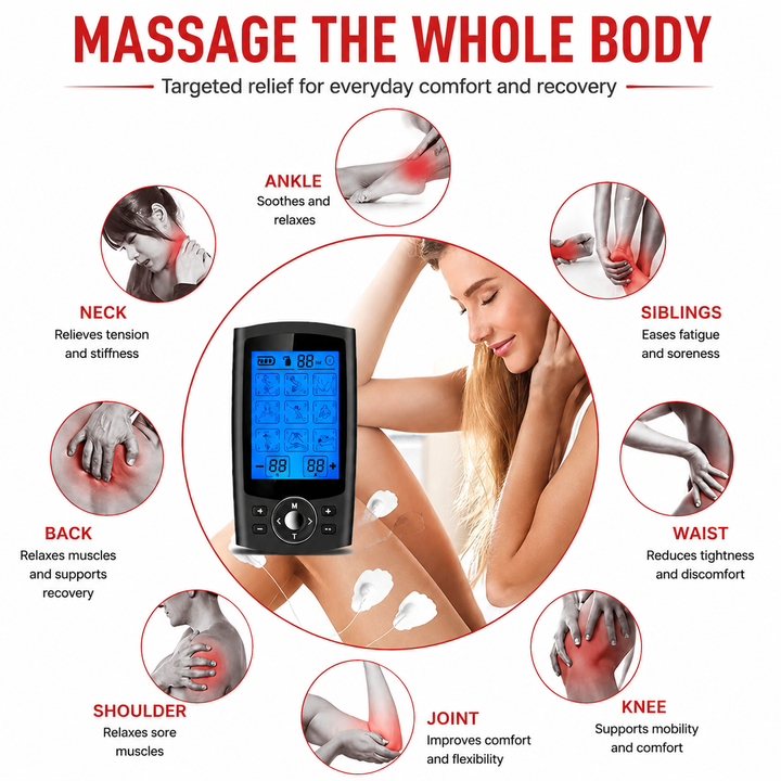 Premium Electric Muscle Massager TENS EMS Device 24 Modes Rechargeable Full Body Massager Adjustable Intensity Portable for Gym Work Daily Use Comfort