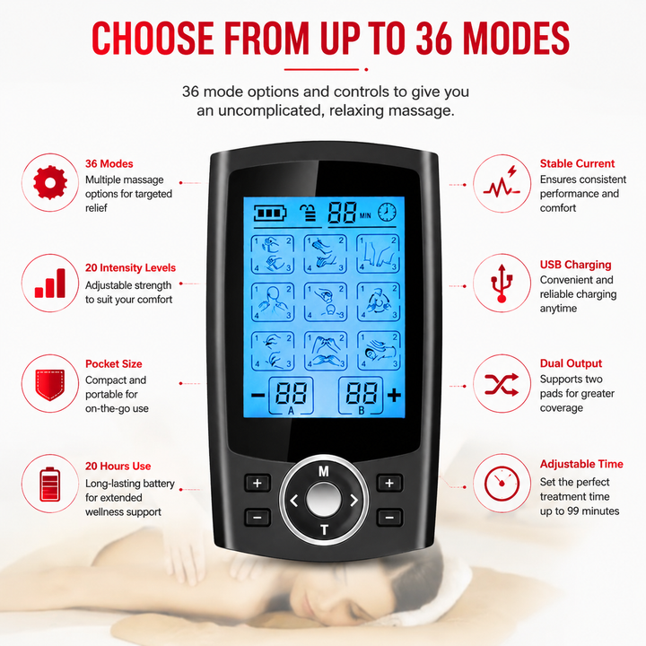 Premium Electric Muscle Massager TENS EMS Device 24 Modes Rechargeable Full Body Massager Adjustable Intensity Portable for Gym Work Daily Use Comfort