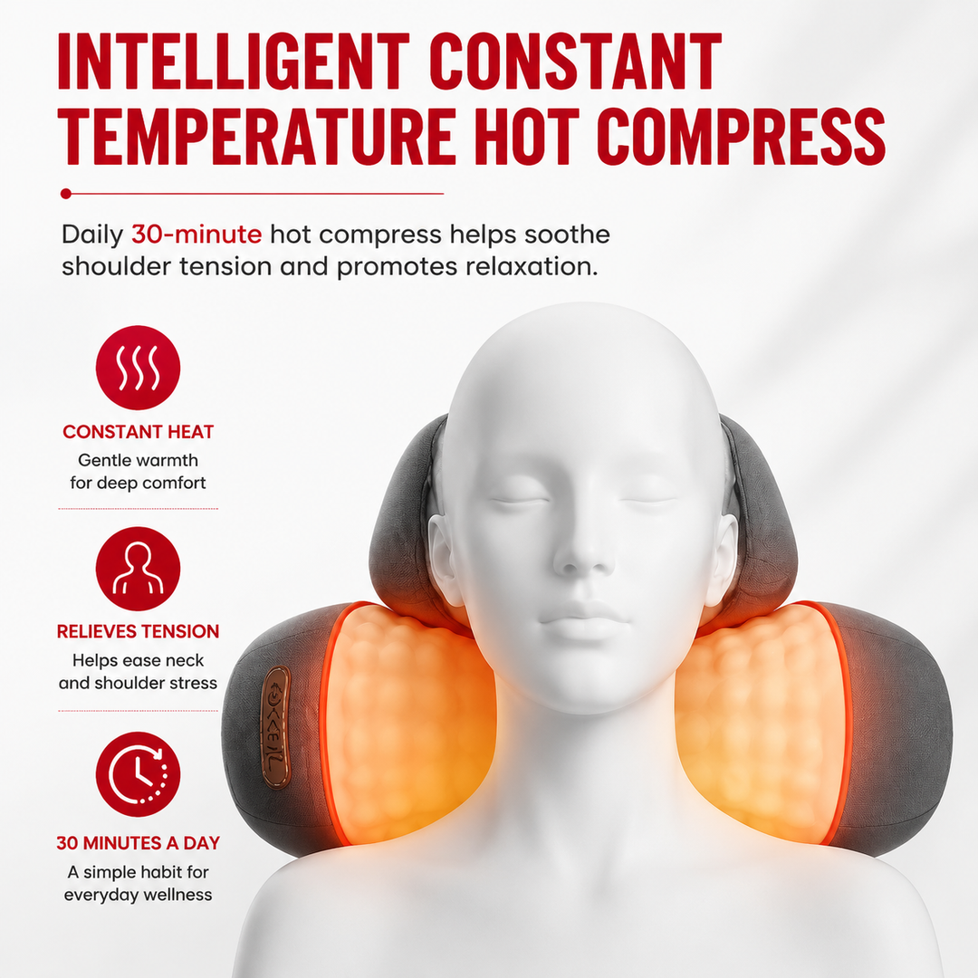 Premium Electric Neck Massager Pillow Ergonomic Neck Support Cushion Heat Vibration USB Rechargeable Memory Foam Neck Shoulder Relaxation Comfort