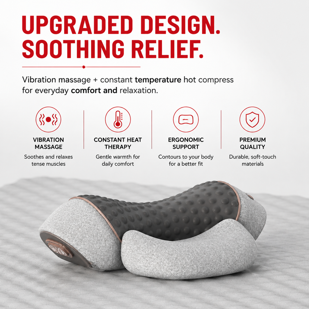 Premium Electric Neck Massager Pillow Ergonomic Neck Support Cushion Heat Vibration USB Rechargeable Memory Foam Neck Shoulder Relaxation Comfort