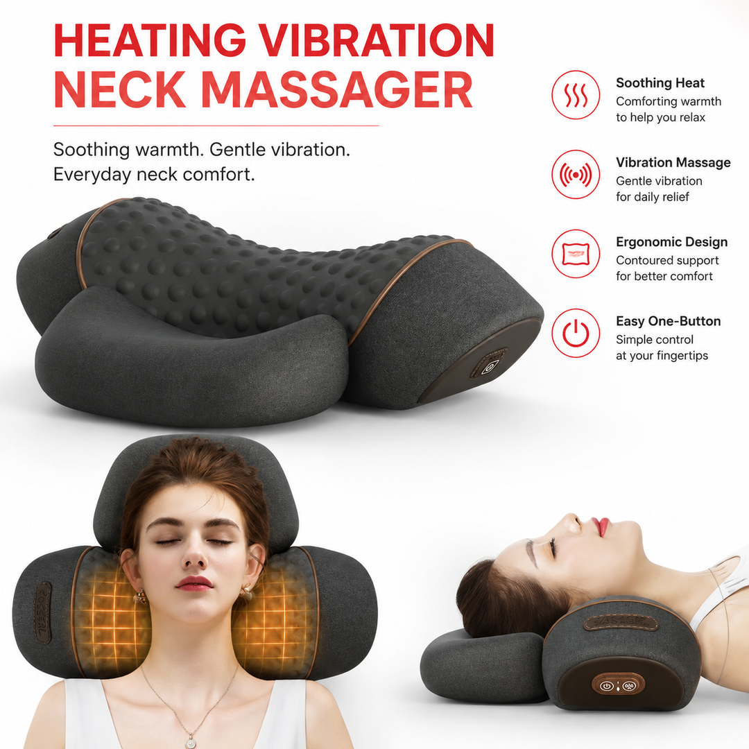 Premium Electric Neck Massager Pillow Ergonomic Neck Support Cushion Heat Vibration USB Rechargeable Memory Foam Neck Shoulder Relaxation Comfort