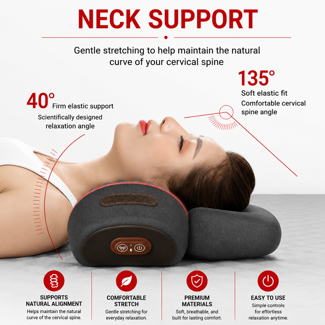 Premium Electric Neck Massager Pillow Ergonomic Neck Support Cushion Heat Vibration USB Rechargeable Memory Foam Neck Shoulder Relaxation Comfort