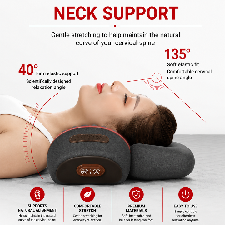 Premium Electric Neck Massager Pillow Ergonomic Neck Support Cushion Heat Vibration USB Rechargeable Memory Foam Neck Shoulder Relaxation Comfort