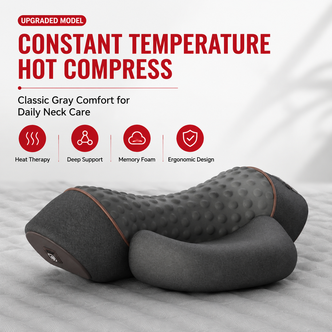 Premium Electric Neck Massager Pillow Ergonomic Neck Support Cushion Heat Vibration USB Rechargeable Memory Foam Neck Shoulder Relaxation Comfort