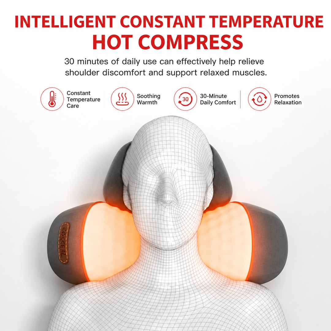 Premium Electric Neck Massager Pillow Heat Vibration Cervical Support Memory Foam Neck Pain Relief USB Rechargeable Relaxation Travel Cushion
