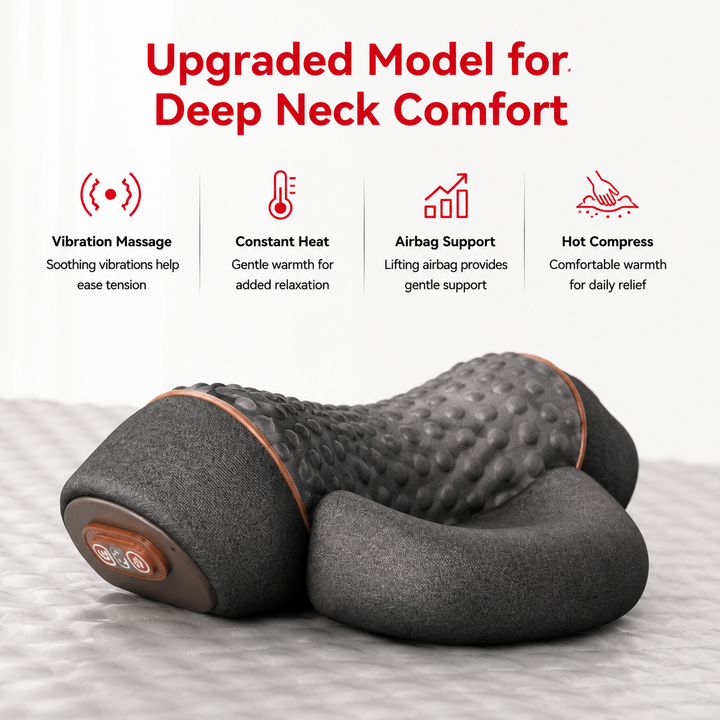 Premium Electric Neck Massager Pillow Heat Vibration Cervical Support Memory Foam Neck Pain Relief USB Rechargeable Relaxation Travel Cushion