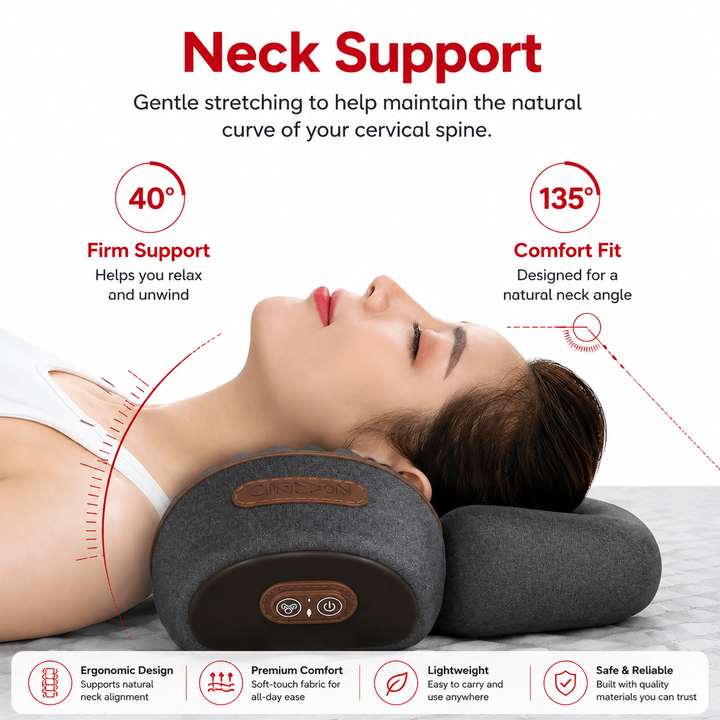 Premium Electric Neck Massager Pillow Heat Vibration Cervical Support Memory Foam Neck Pain Relief USB Rechargeable Relaxation Travel Cushion