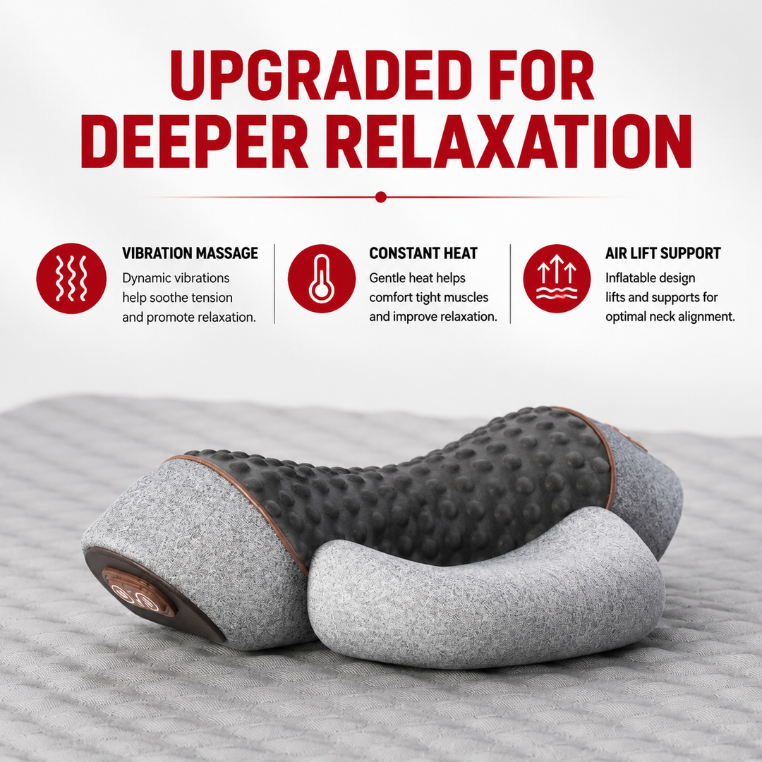 Premium Electric Neck Massager Pillow Heated Vibration Neck Support Cushion Memory Foam USB Rechargeable Neck Pillow Sleep Travel Daily Use Comfort