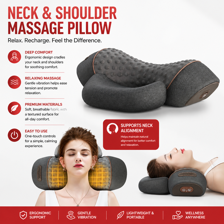 Premium Electric Neck Massager Pillow Heated Vibration Neck Support Cushion Memory Foam USB Rechargeable Neck Pillow Sleep Travel Daily Use Comfort