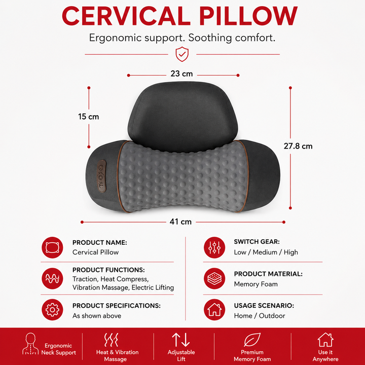 Premium Electric Neck Massager Pillow Heated Vibration Neck Support Cushion Memory Foam USB Rechargeable Neck Pillow Sleep Travel Daily Use Comfort
