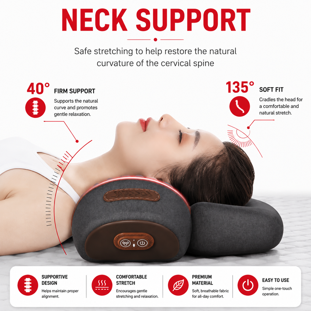 Premium Electric Neck Massager Pillow Heated Vibration Neck Support Cushion Memory Foam USB Rechargeable Neck Pillow Sleep Travel Daily Use Comfort