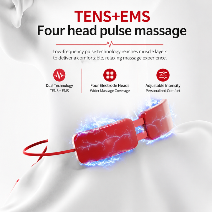 Premium Electric Neck Massager TENS EMS Pulse Device Heat Therapy 6 Modes 19 Levels Rechargeable Portable Neck Support for Home Work Travel Daily Use