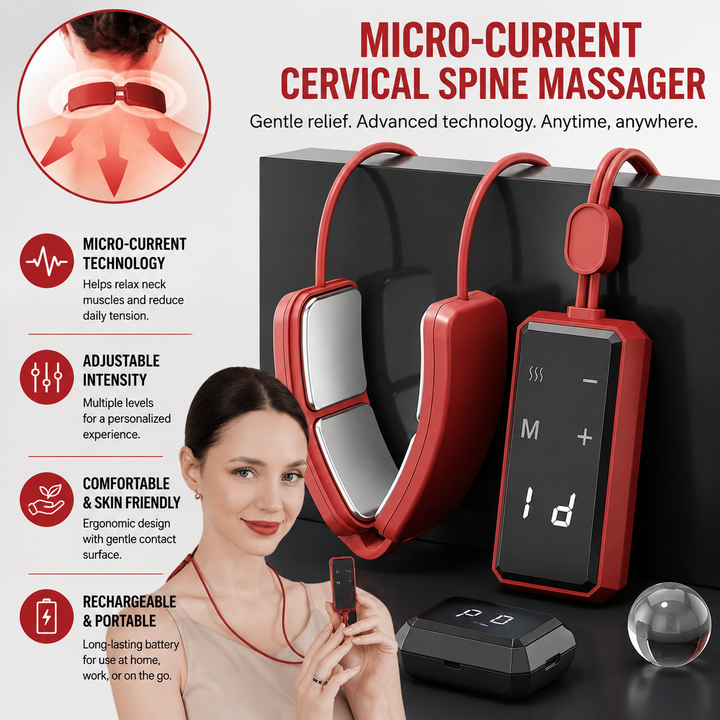 Premium Electric Neck Massager TENS EMS Pulse Device Heat Therapy 6 Modes 19 Levels Rechargeable Portable Neck Support for Home Work Travel Daily Use